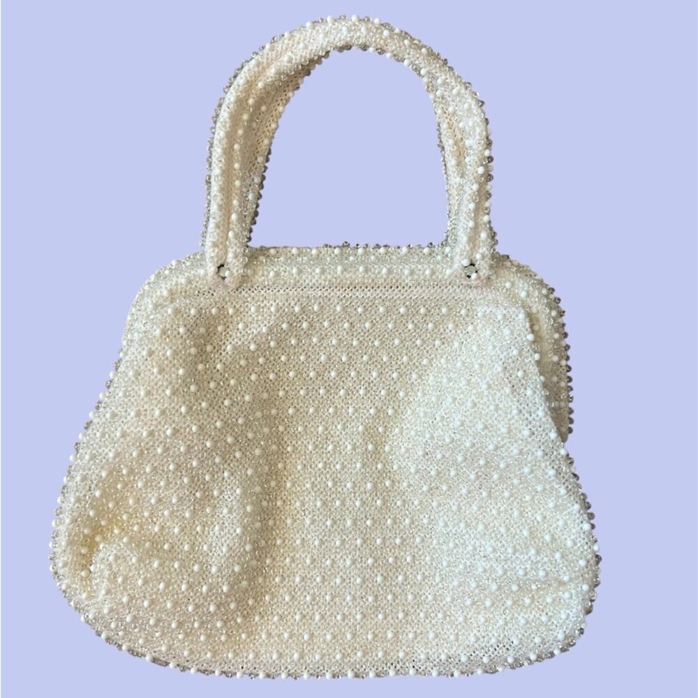 Vintage 40s 50s Corde Bead handbag bridal heirloom evening bag